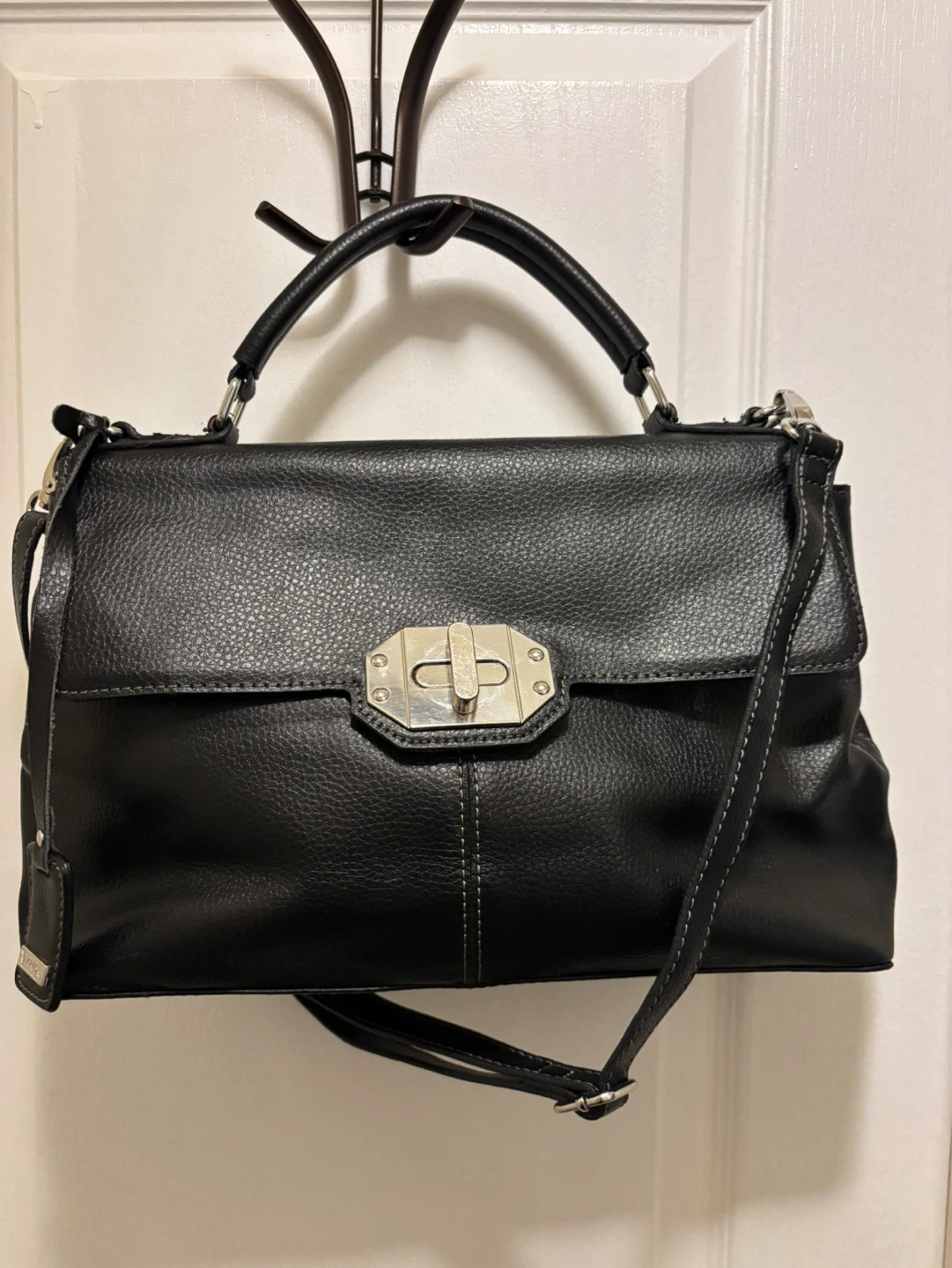 L.CREDI Black Genuine Leather Handbag