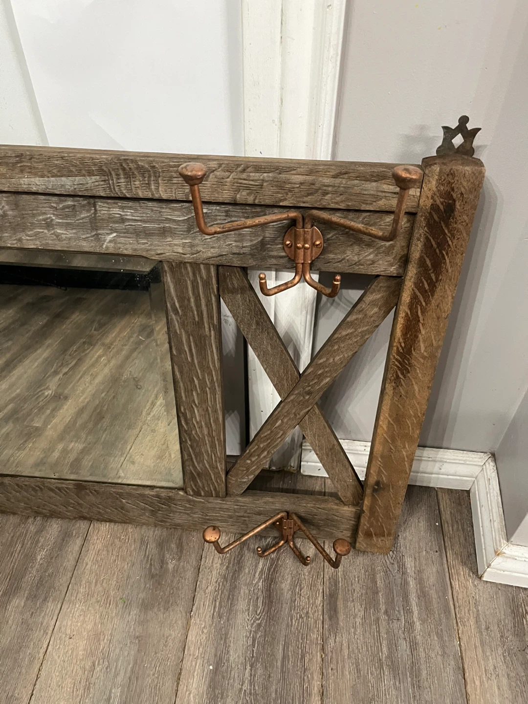 Rustic Wood Mirror with Coat Hooks - photo 2