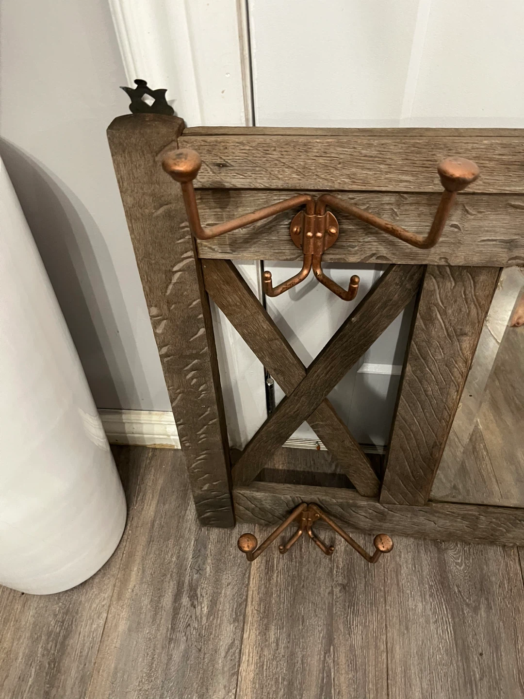 Rustic Wood Mirror with Coat Hooks - photo 3