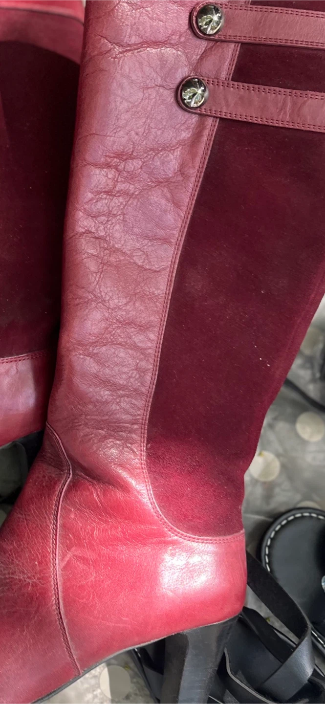 Red Leather Knee-High Boots