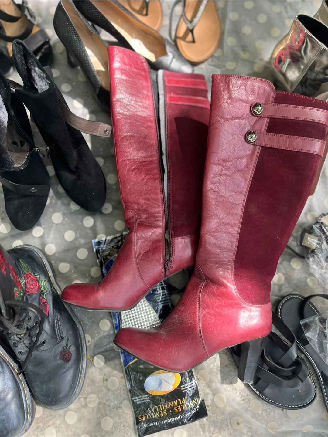 Red Leather Knee-High Boots - photo 2
