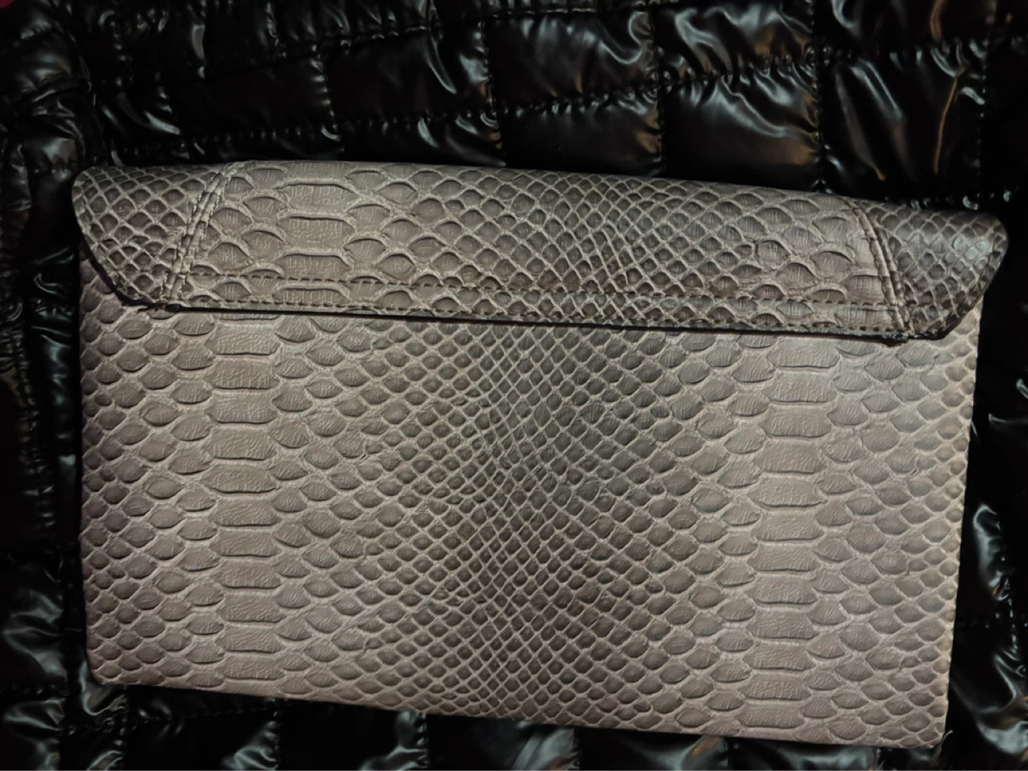 Grey Snakeskin Clutch with Bee Detail - photo 2