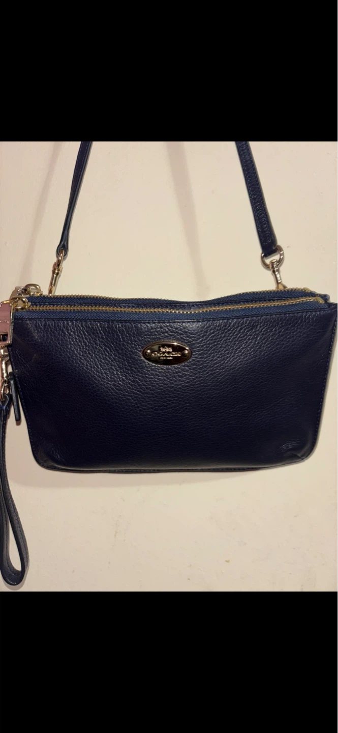 Coach Pebbled Leather Double Zip Crossbody Bag