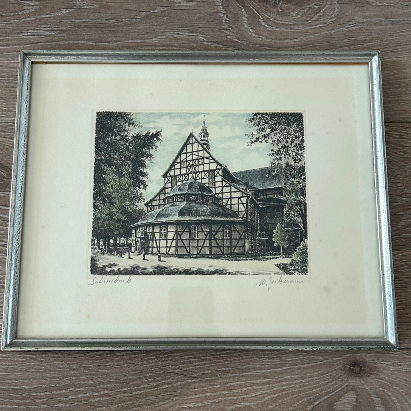 Vintage German Architectural Art Print –  Signed