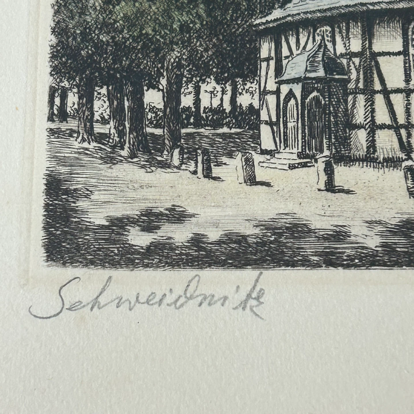 Vintage German Architectural Art Print –  Signed - photo 3