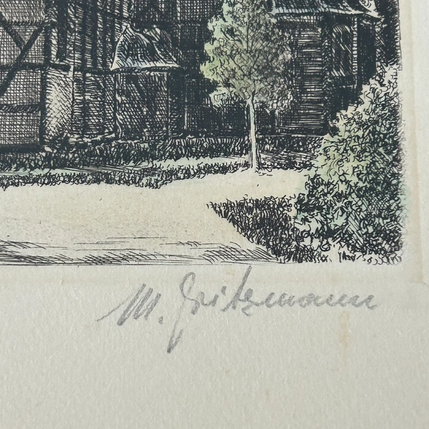 Vintage German Architectural Art Print –  Signed - photo 4