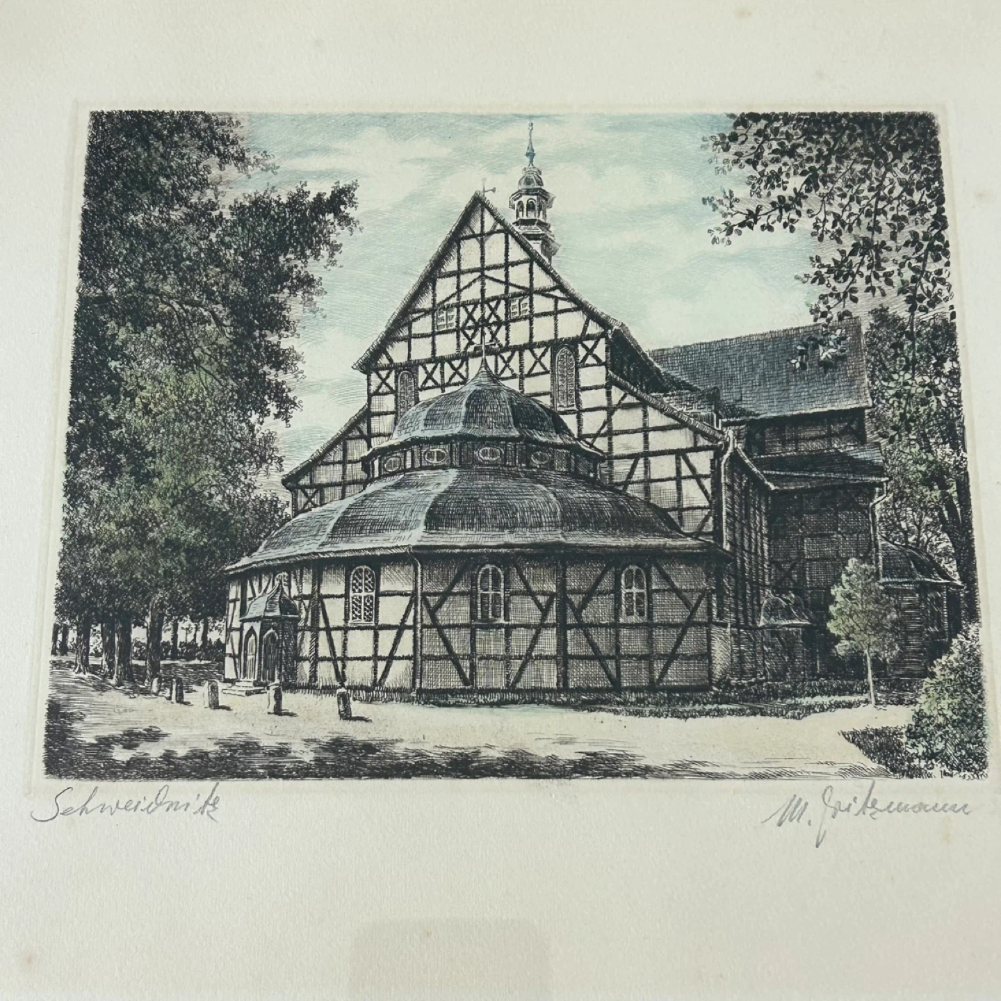 Vintage German Architectural Art Print –  Signed - photo 5