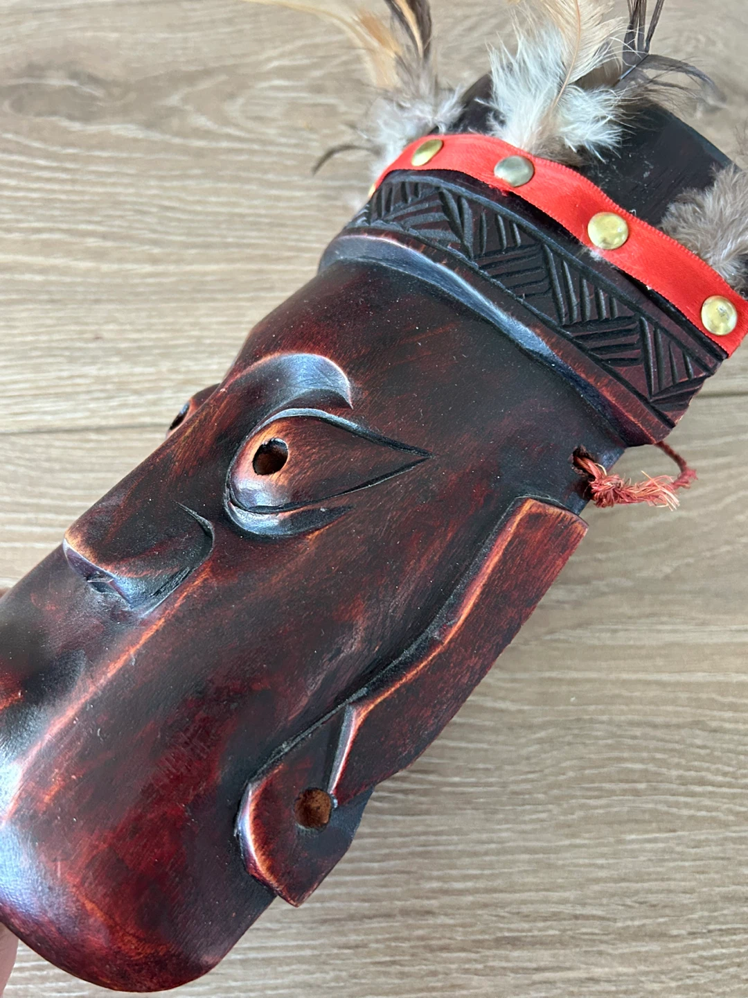 Vintage Hand-Carved Wooden Tribal Wall Mask - photo 4