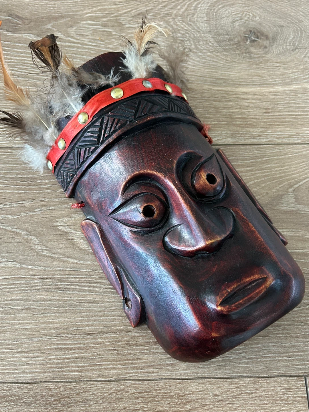 Vintage Hand-Carved Wooden Tribal Wall Mask - photo 3