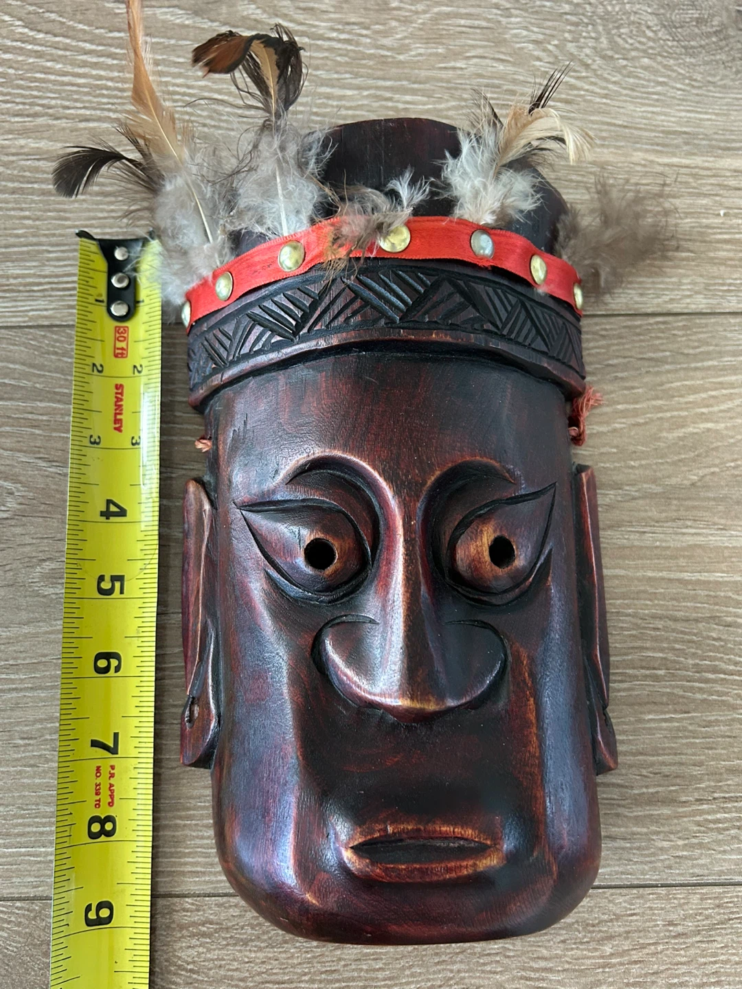 Vintage Hand-Carved Wooden Tribal Wall Mask - photo 2
