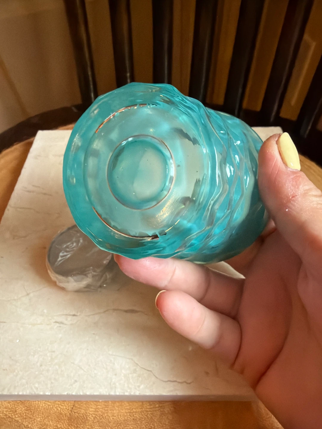 Teal Glass Candle Holder with Tea light Candle - photo 4