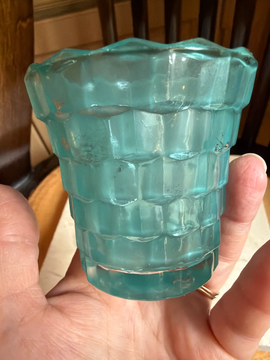 Teal Glass Candle Holder with Tea light Candle - photo 5