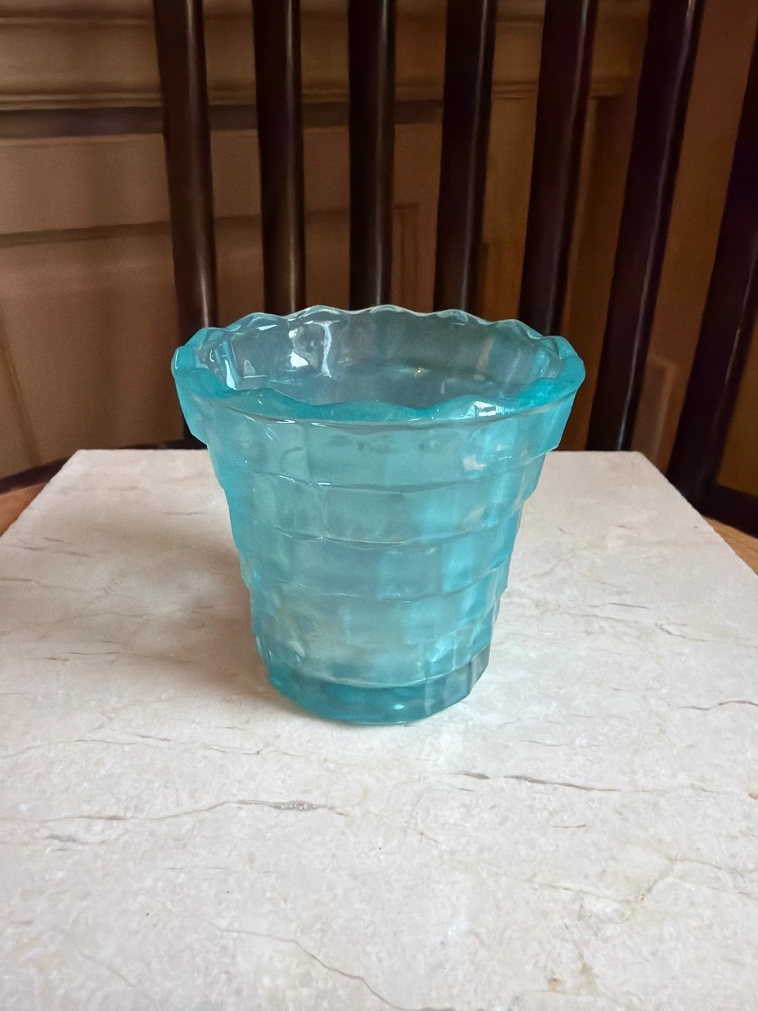 Teal Glass Candle Holder with Tea light Candle