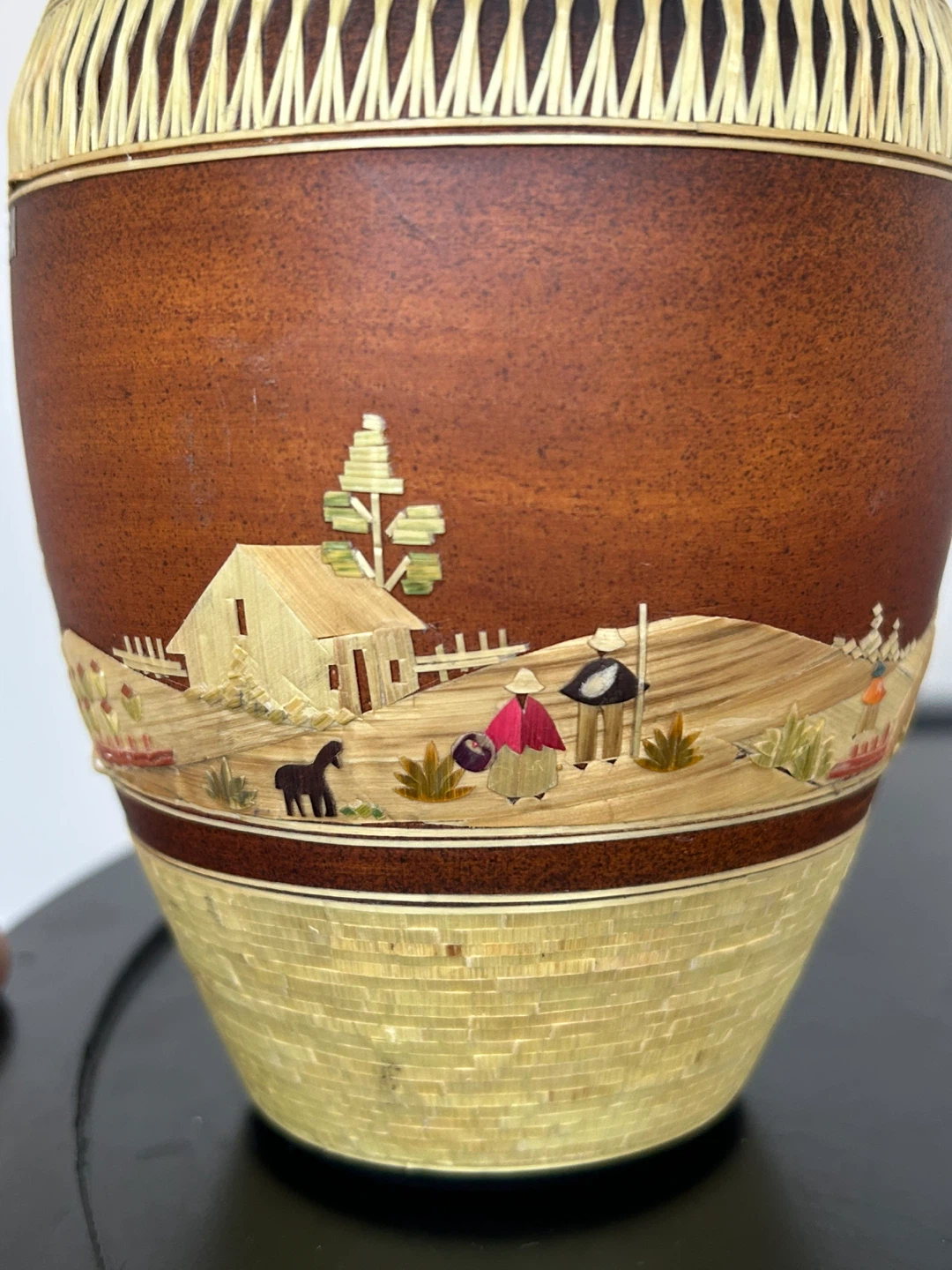 El Zipa Colombia Straw Marquetry Wooden Vase - photo 2