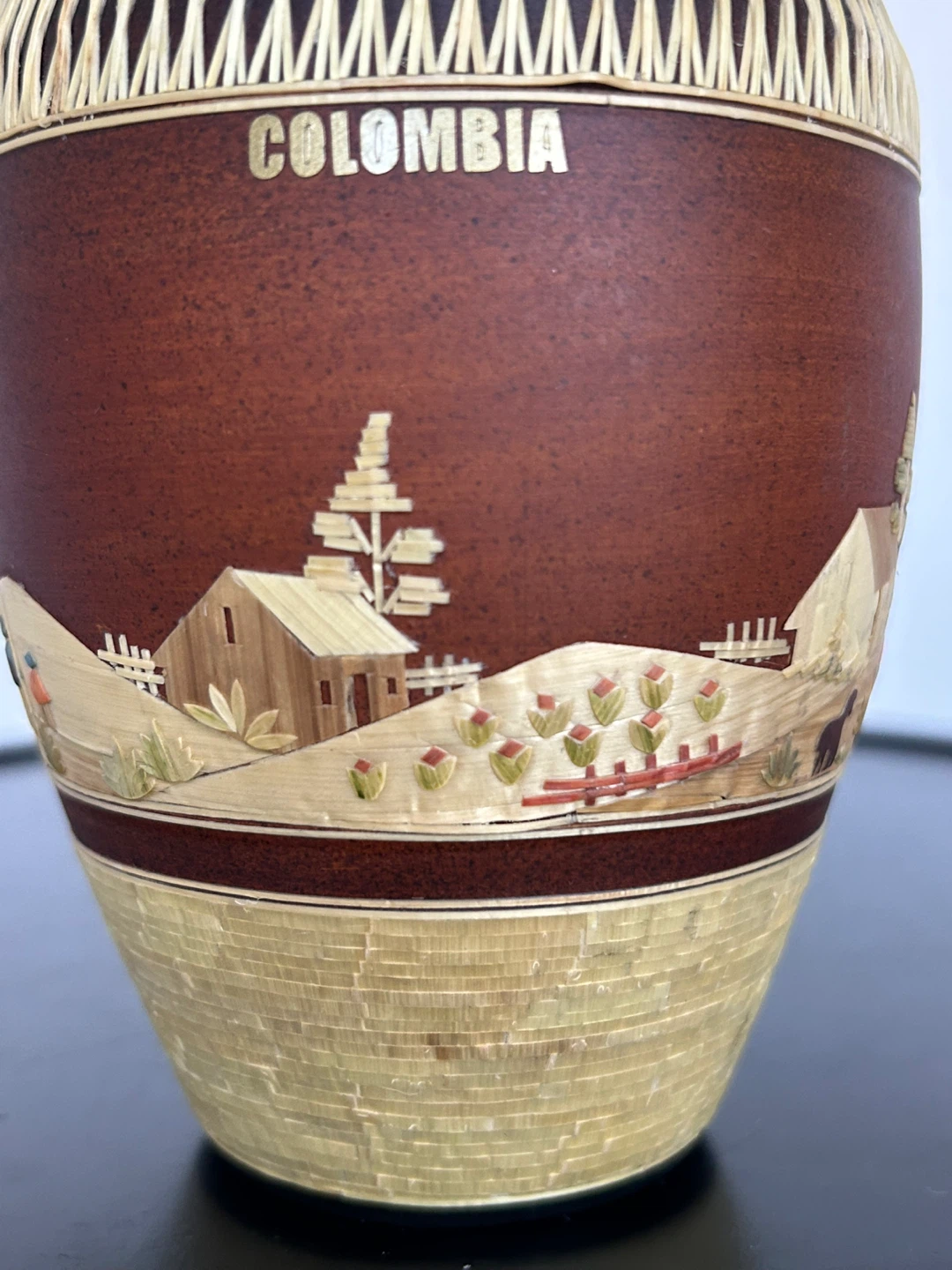 El Zipa Colombia Straw Marquetry Wooden Vase - photo 5