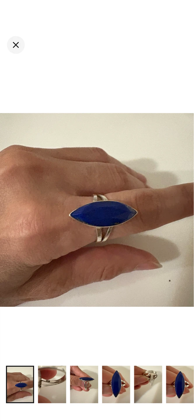 Sterling Silver Marquise  Genuine Lapis Lazuli Ring