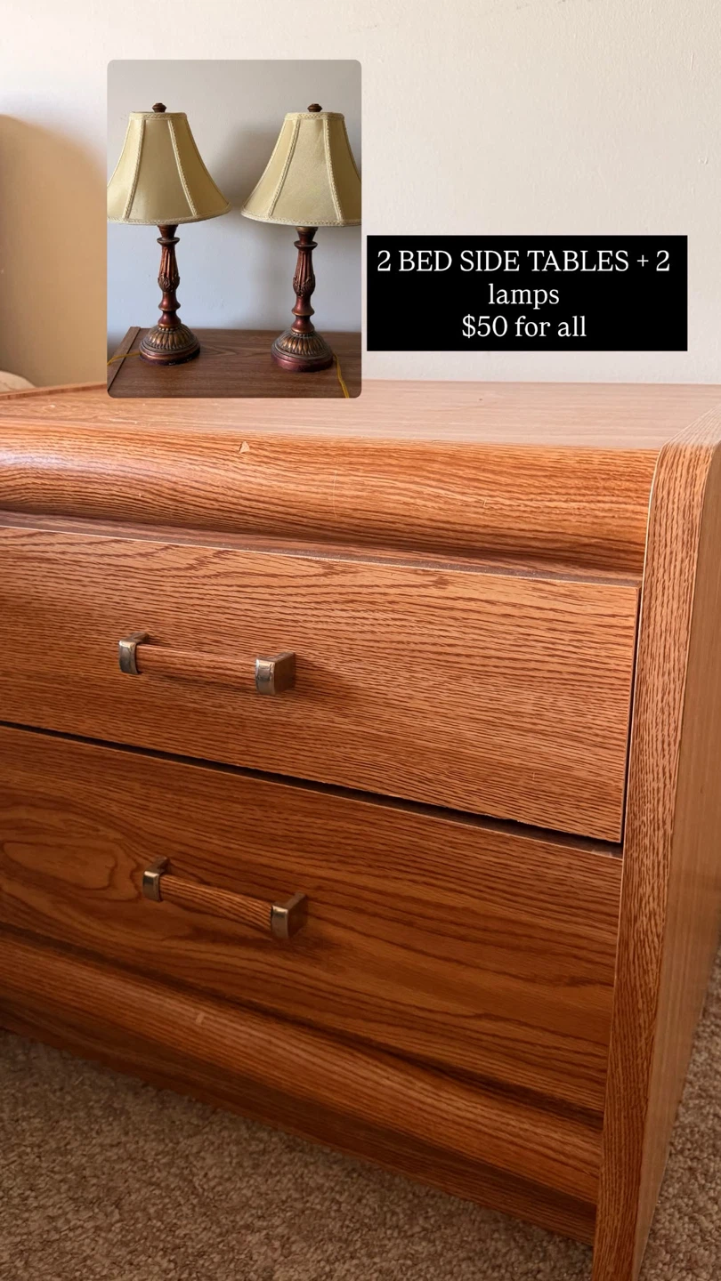 2 Bedside Tables with 2 Lamps