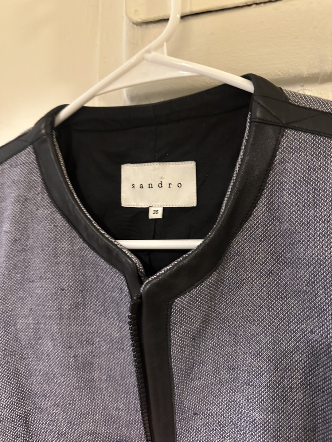 Sandro Collarless Jacket with Leather Accents - photo 2