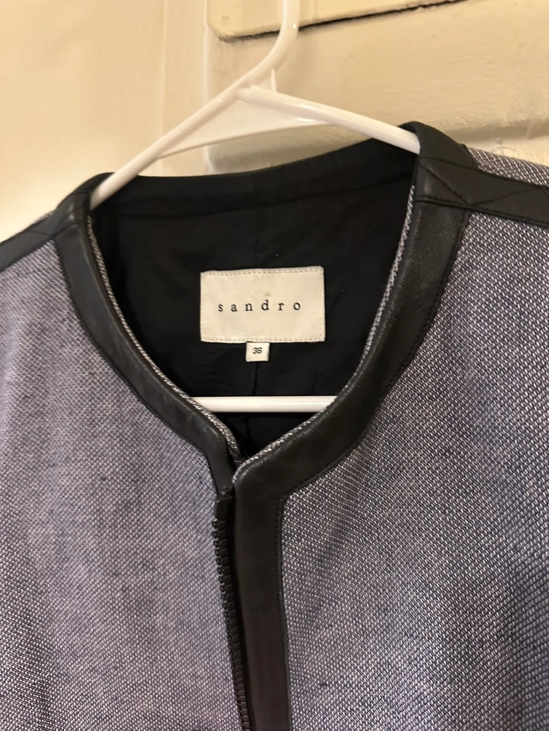 Sandro Collarless Jacket with Leather Accents - photo 2