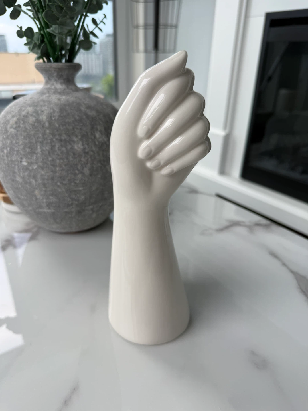 White Ceramic Hand Vase