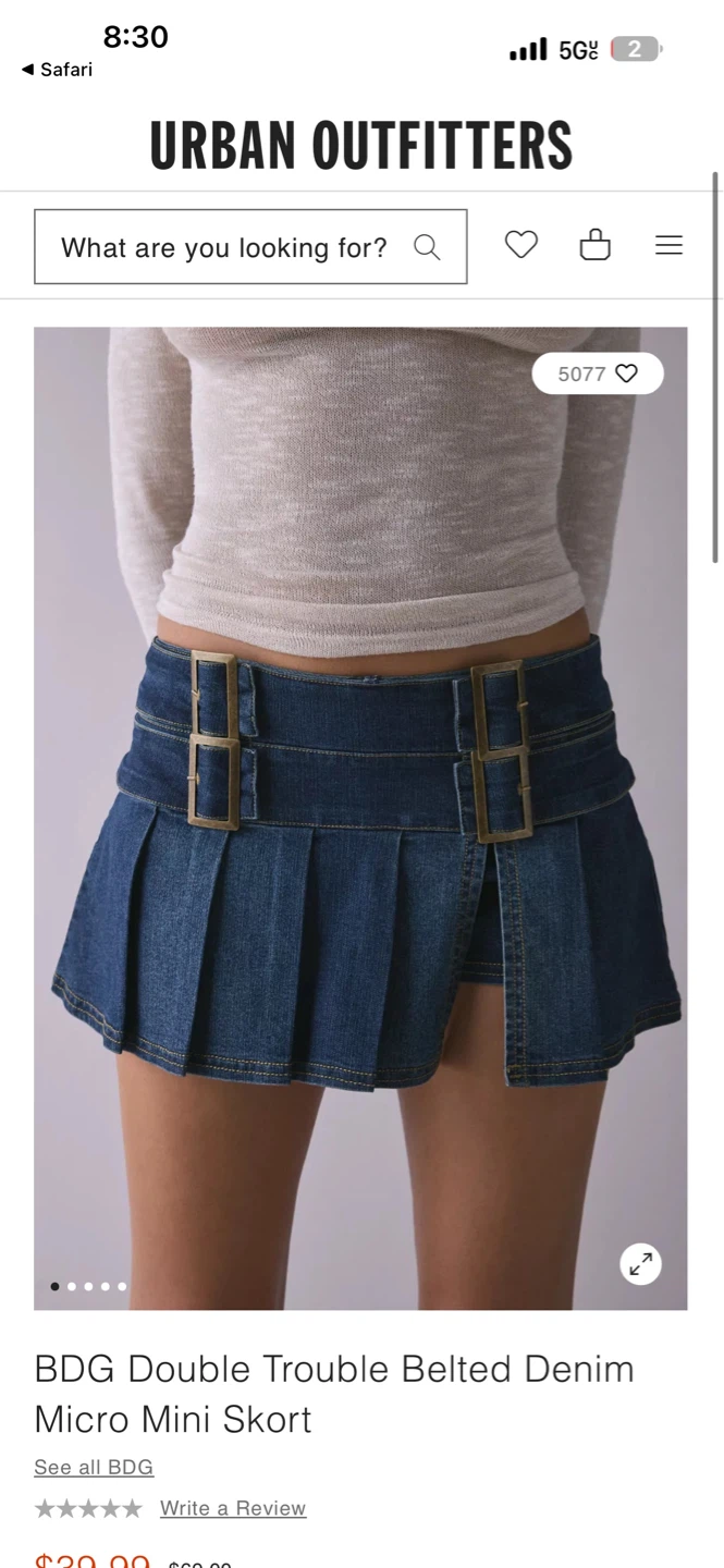 BDG Double Belted Denim Mini Skort