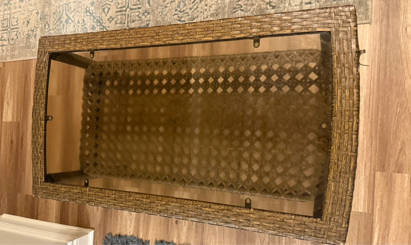 Wicker Coffee Table with Glass Top