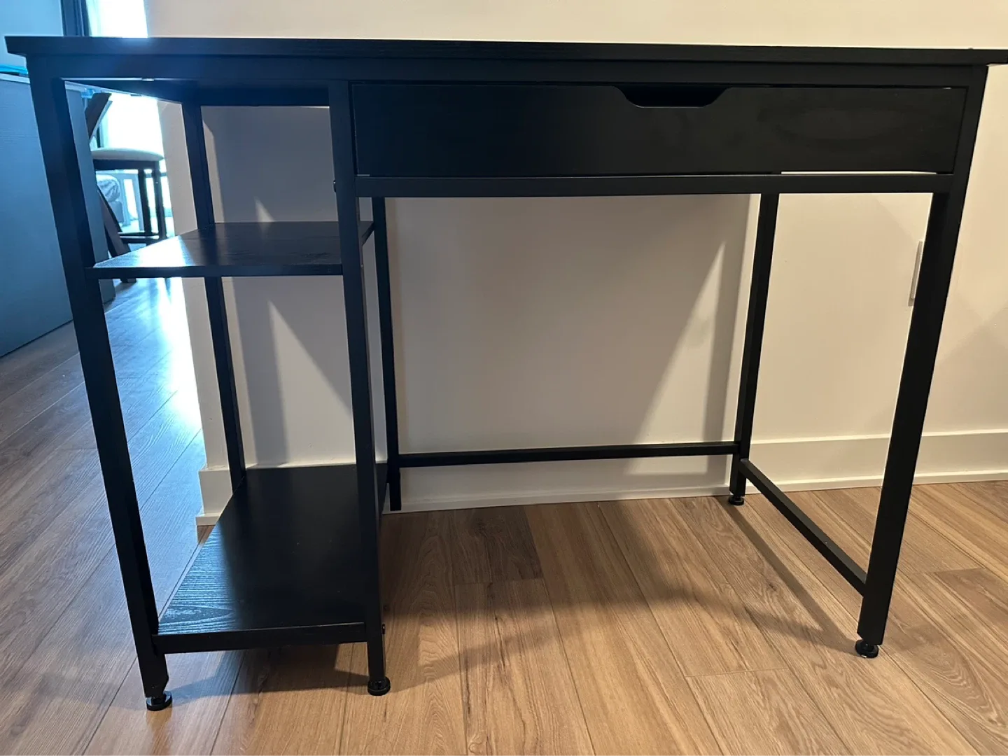 Black Desk with Drawer and Shelves