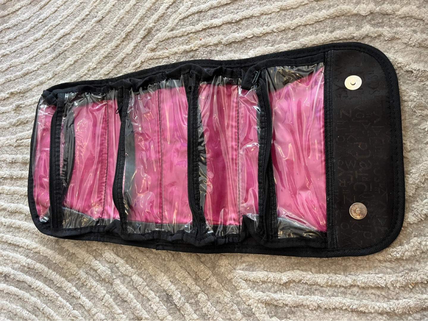 Black Cosmetic Bag with Pink Compartments