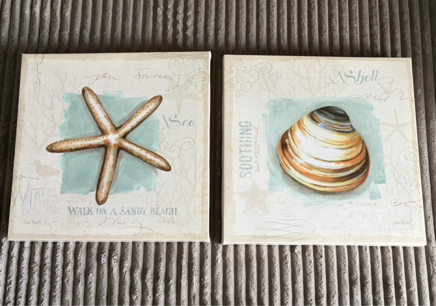 Set of 2 Beach Themed Canvas Wall Art - Starfish & Seashell