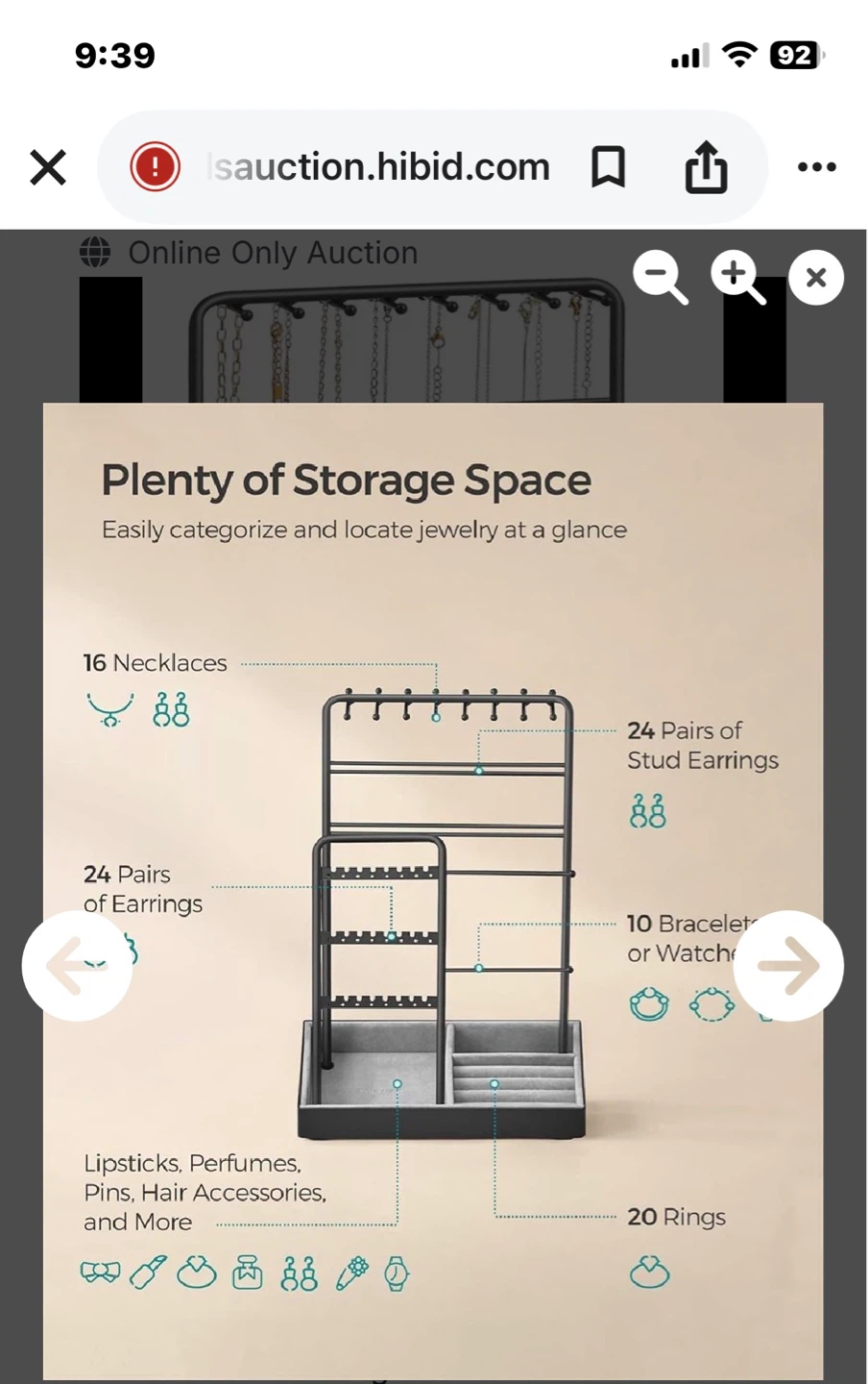 Black Metal Jewelry Organizer with Tray - photo 4