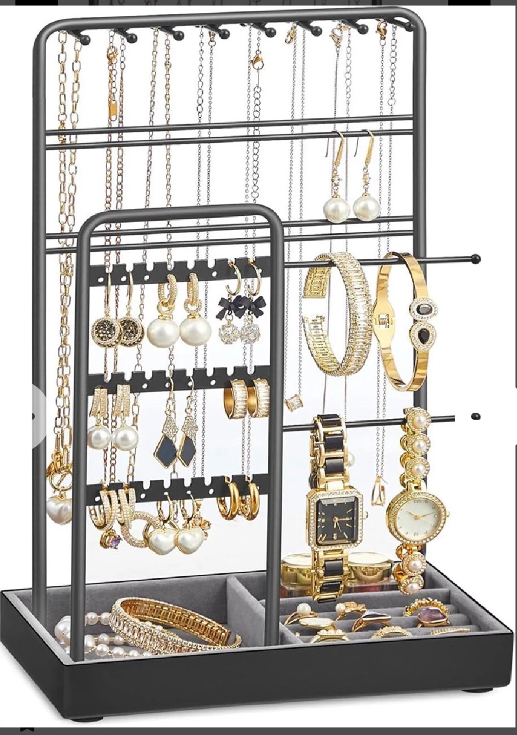 Black Metal Jewelry Organizer with Tray