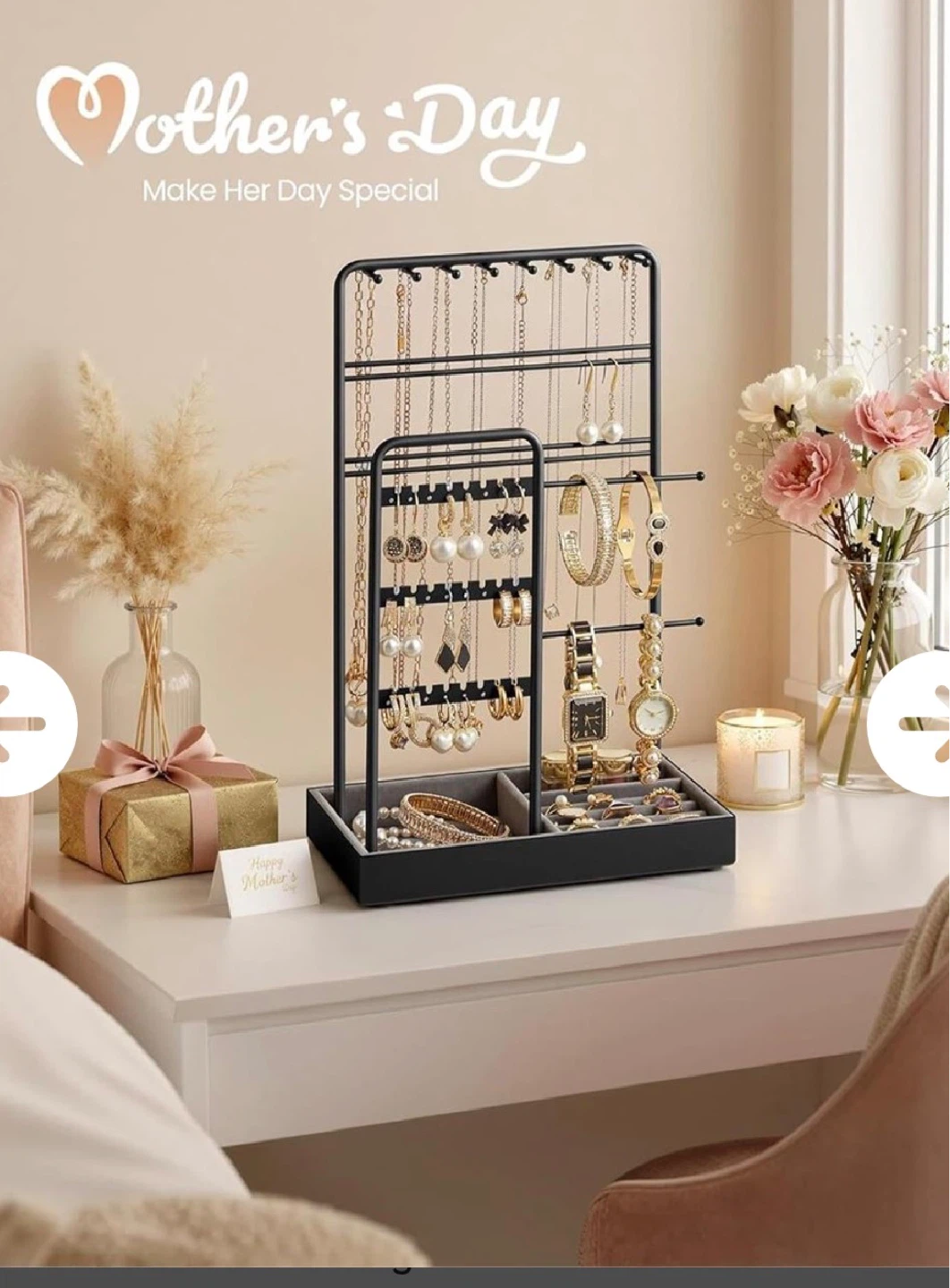 Black Metal Jewelry Organizer with Tray - photo 2