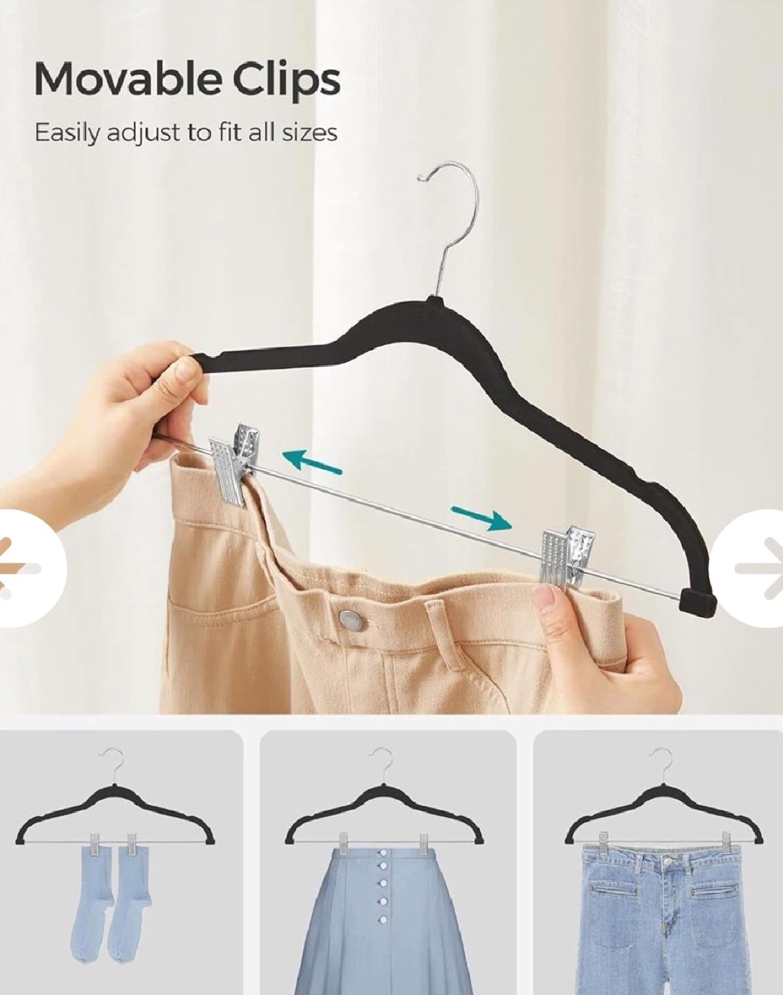 Black Velvet Hanger Set with Movable Clips - photo 3