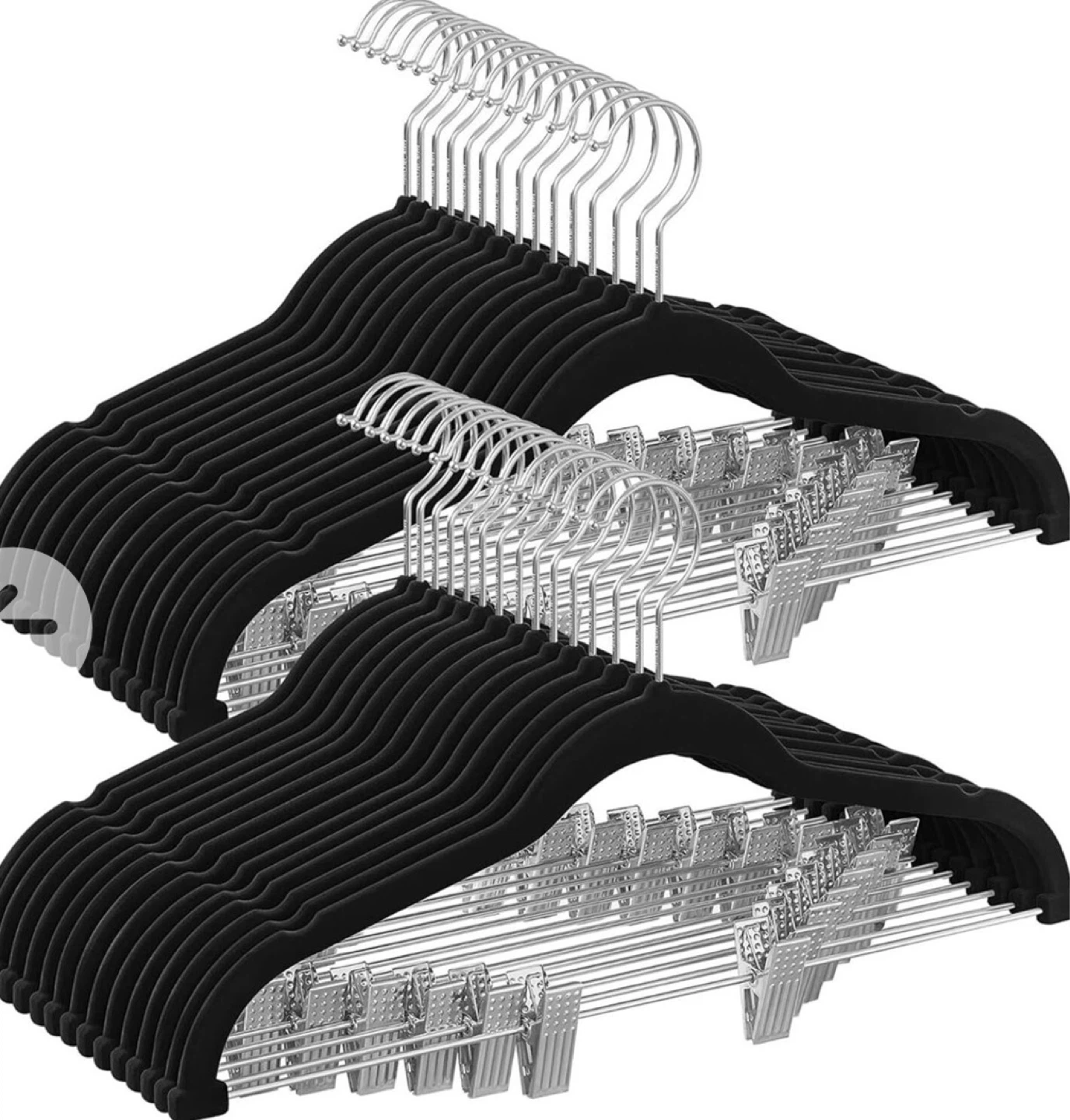Black Velvet Hanger Set with Movable Clips