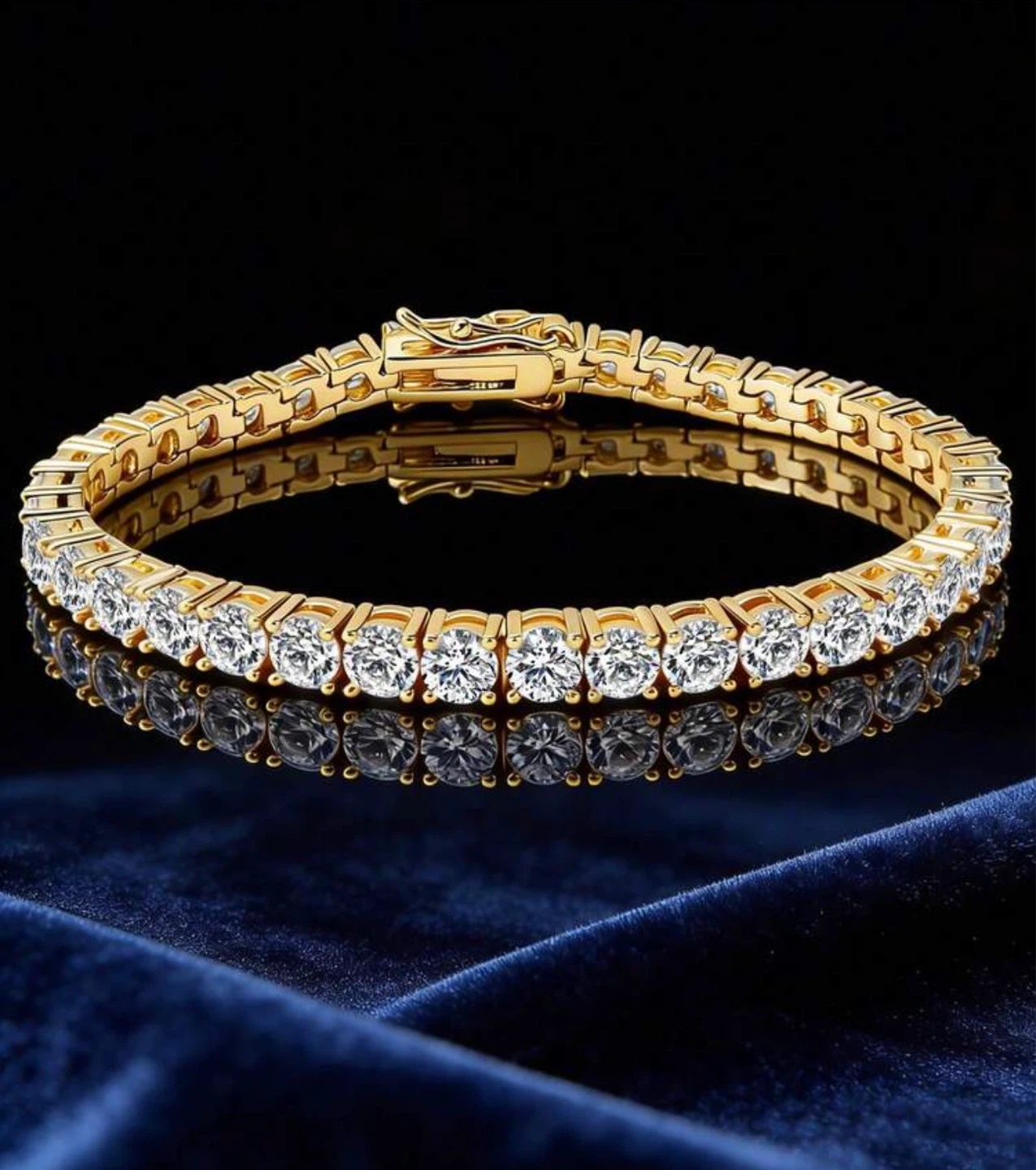 Gold Tone Tennis Bracelet with Clear Crystals
