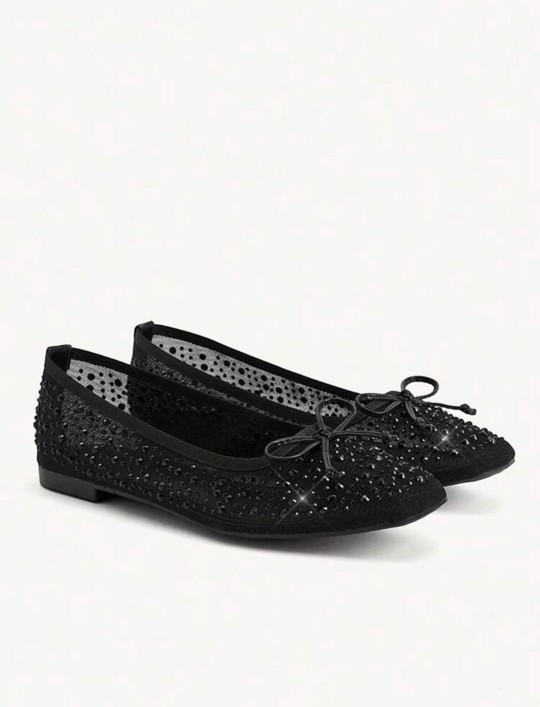 Black Mesh Rhinestone Ballet Flats - photo 3