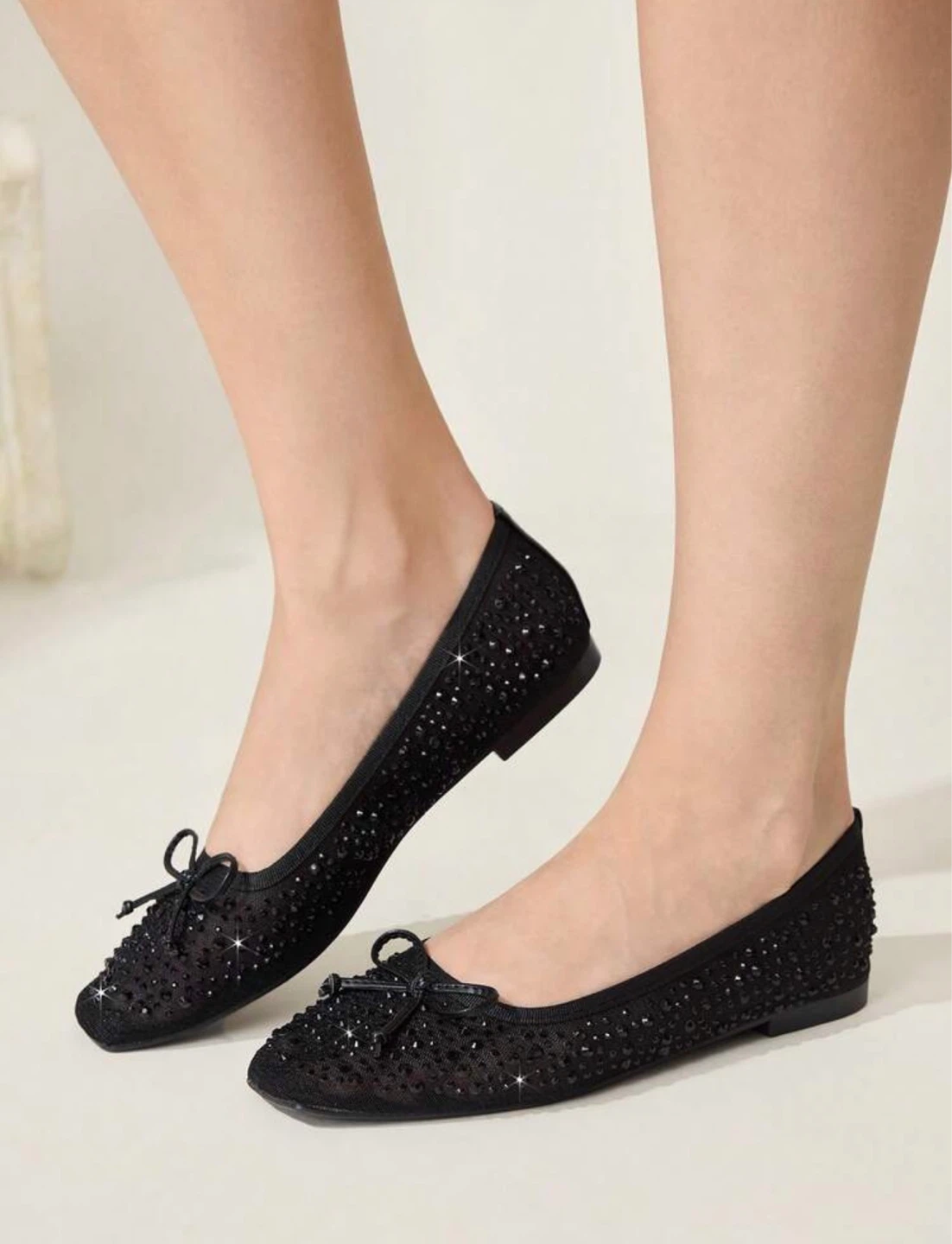 Black Mesh Rhinestone Ballet Flats - photo 2