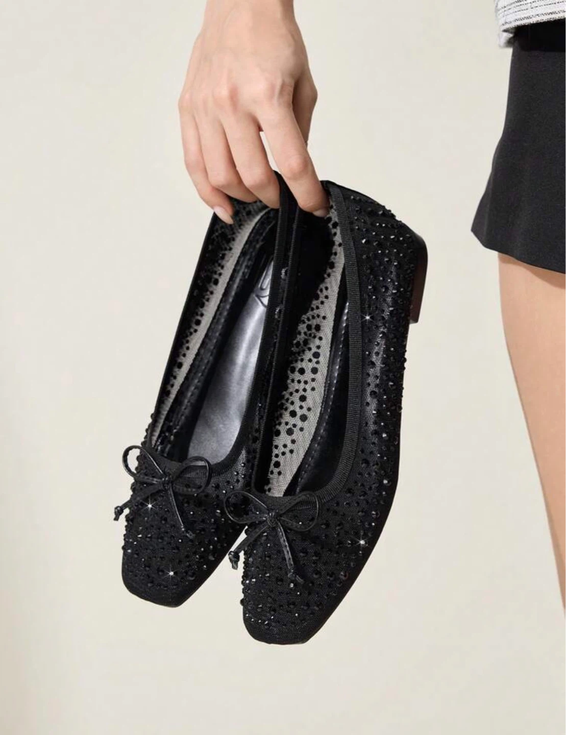 Black Mesh Rhinestone Ballet Flats