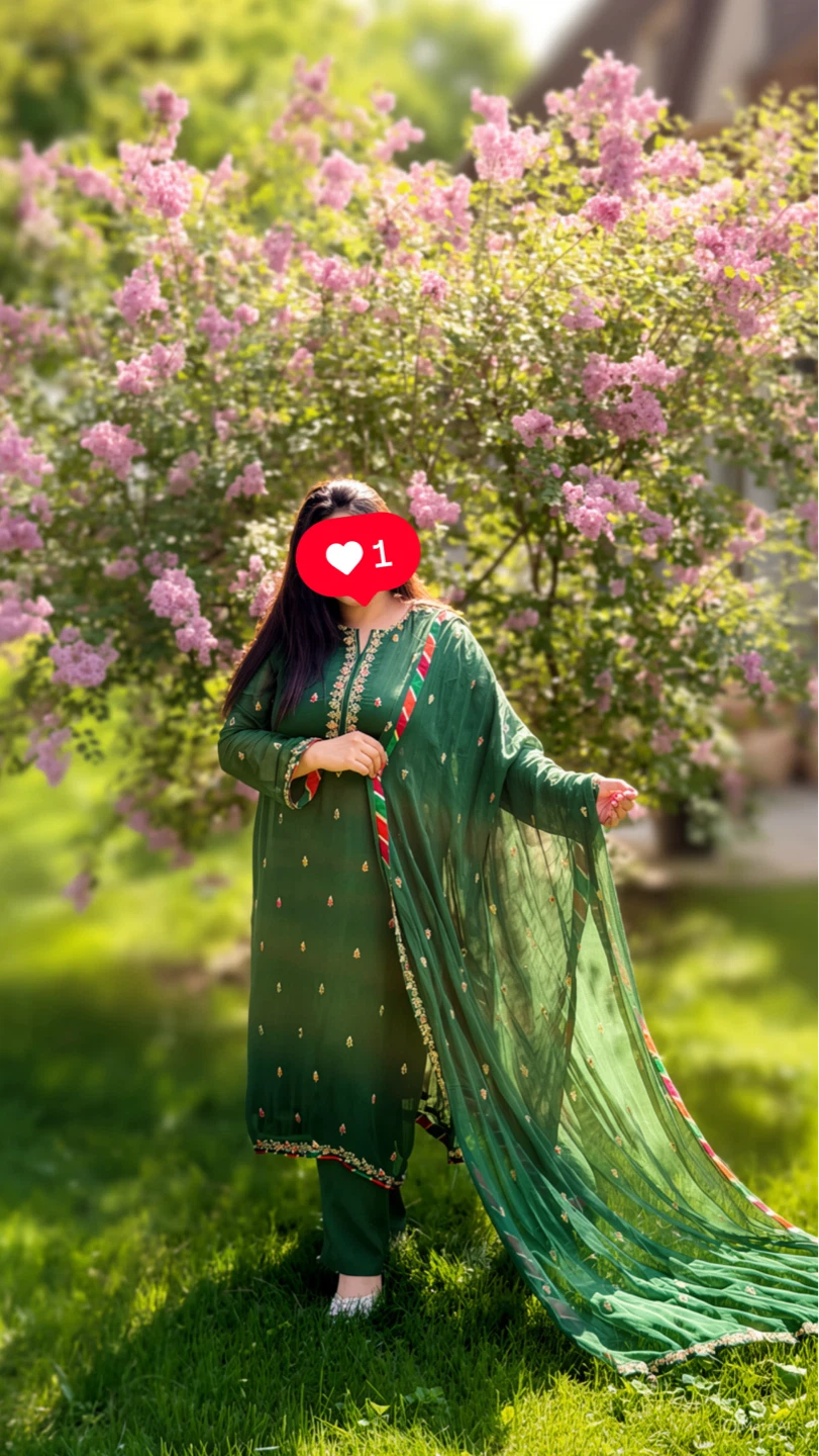 Green Embroidered 3-Piece Suit