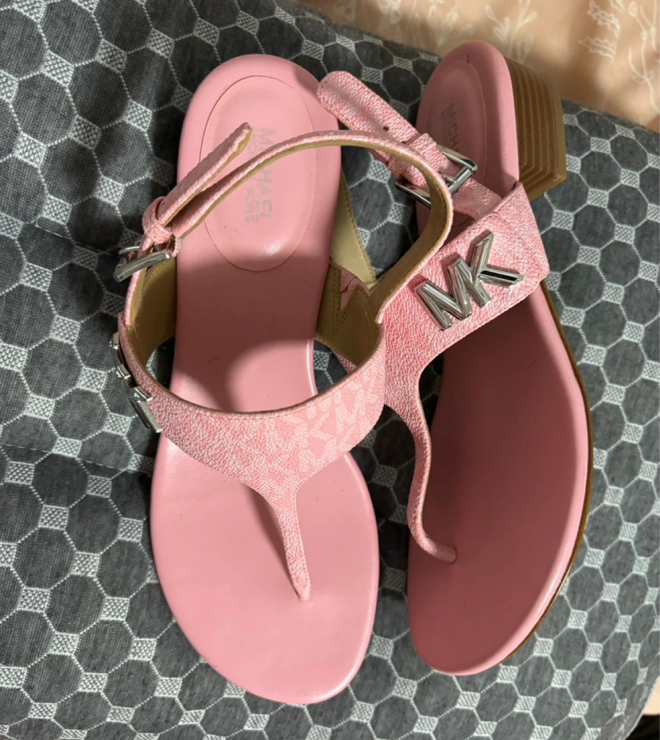 Michael Kors Pink MK Logo Thong Sandals