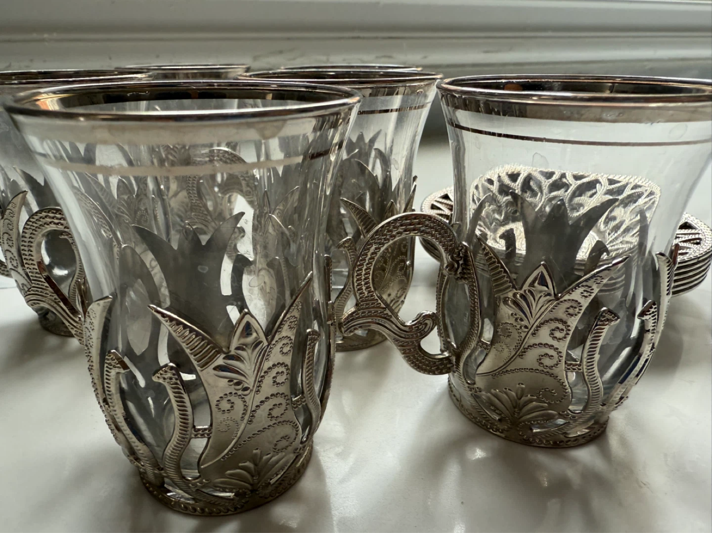 Set of 6 Glass Cups with Decorative Silver Holders - photo 2