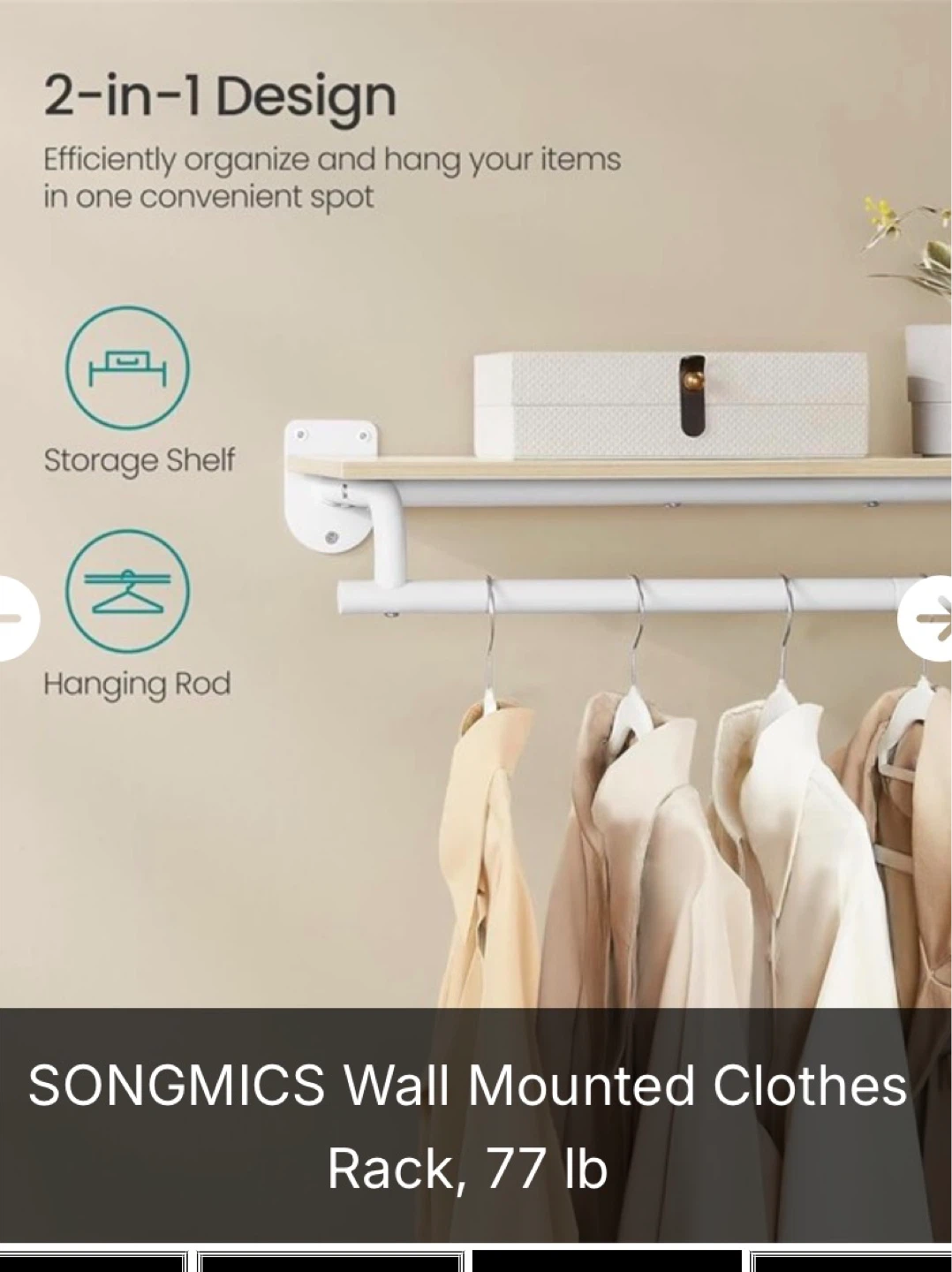 SONGMICS Wall Mounted Clothes Rack - photo 2