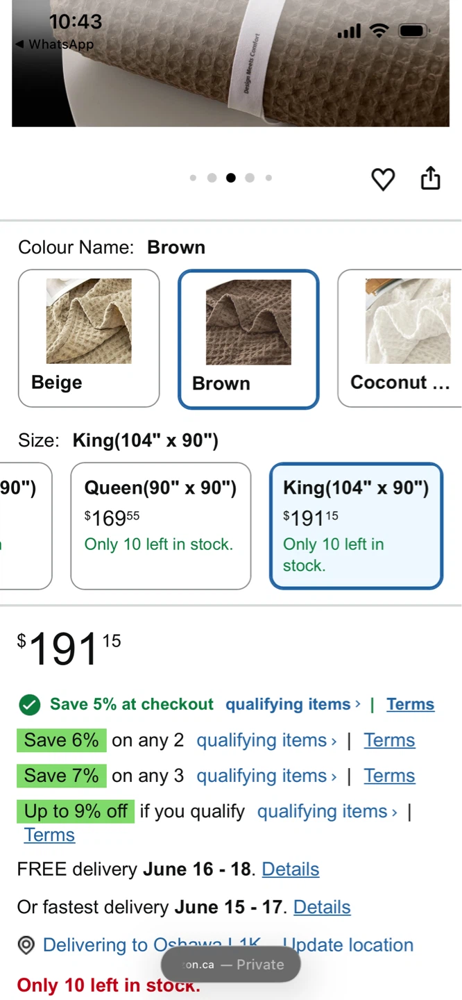 PHF Waffle Weave Blanket - King Size - Brown - photo 5