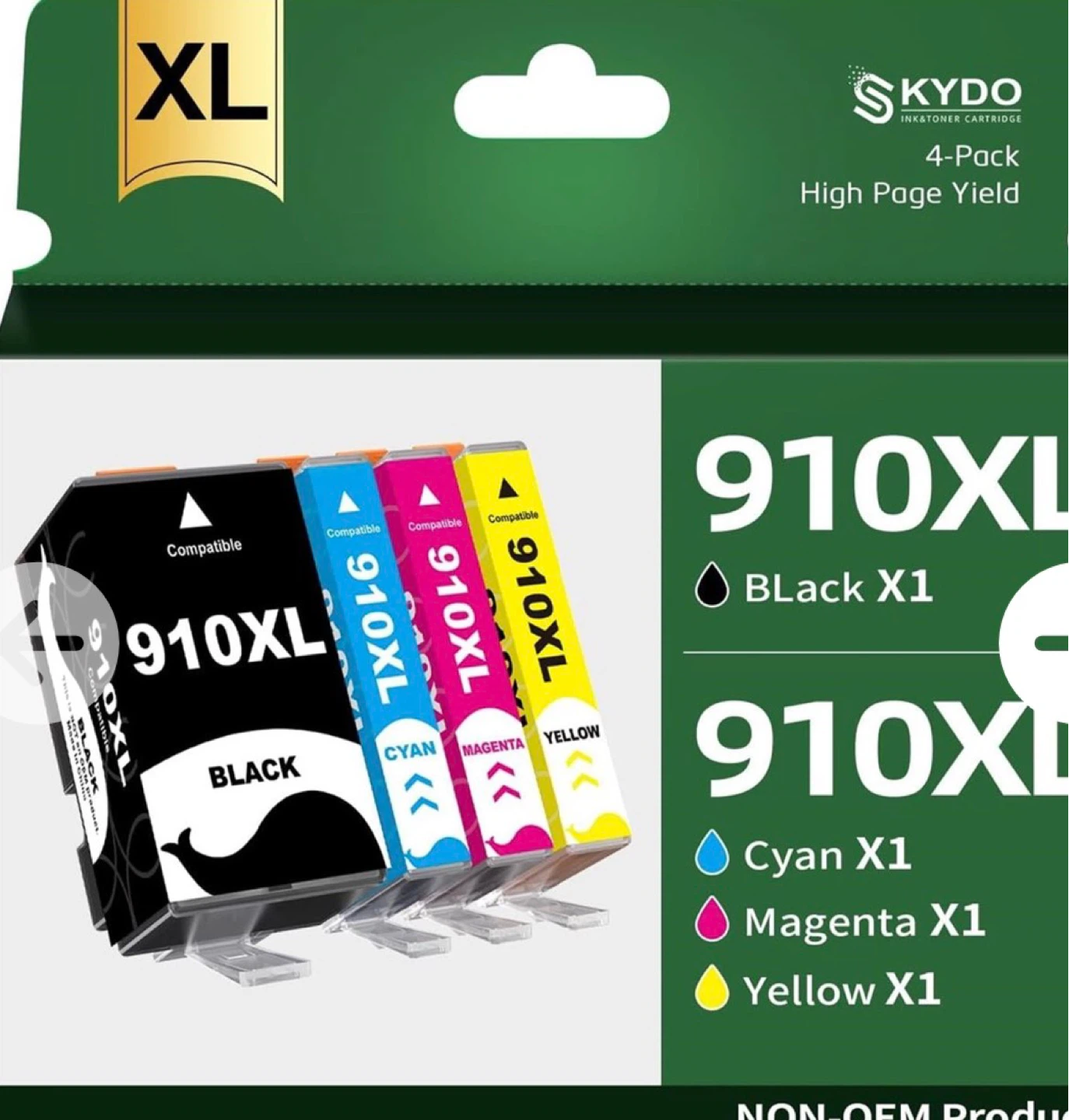 4-Pack KYDO 910XL Ink Cartridges - Black, Cyan, Magenta, Yellow