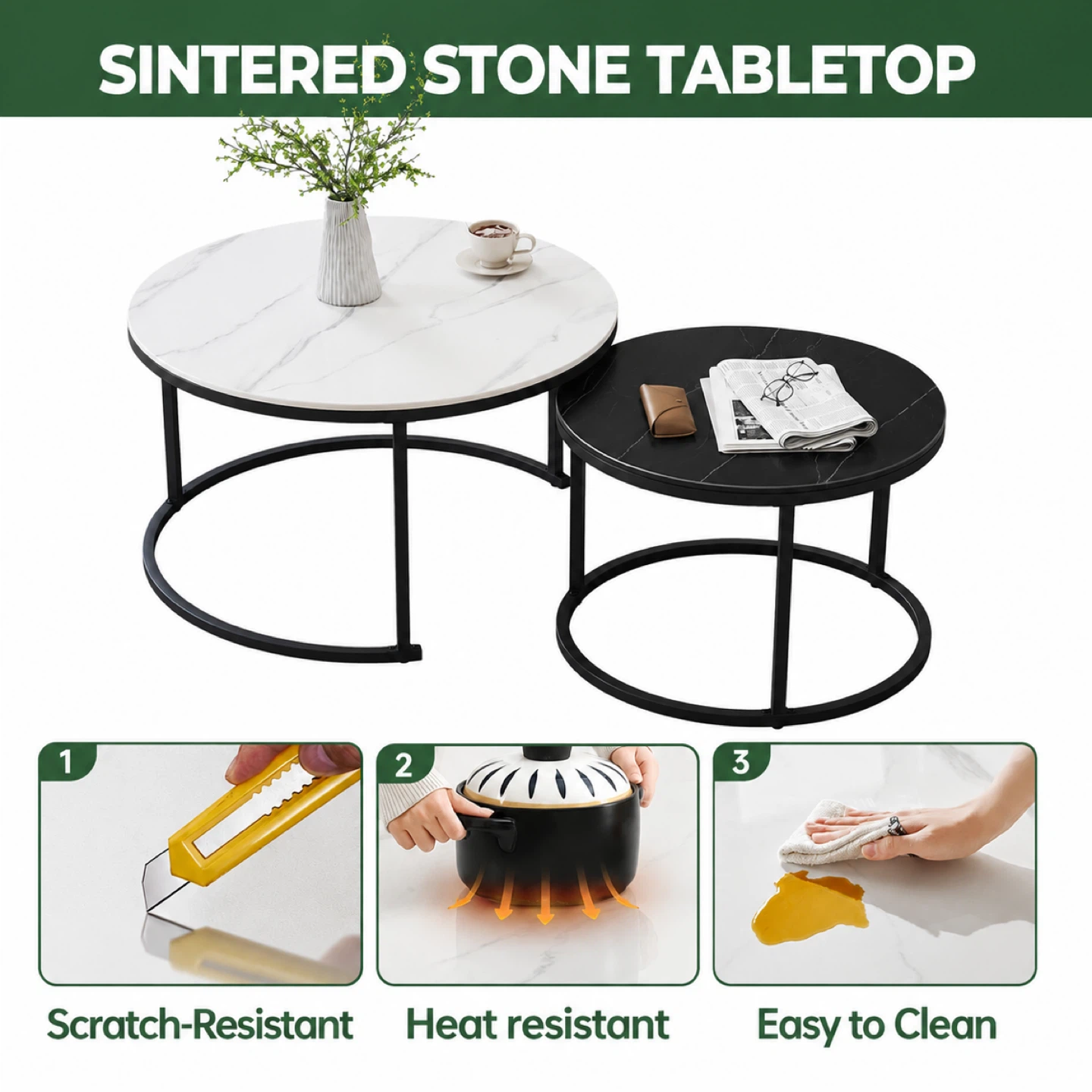 Nesting Coffee Table Set with Sintered Stone Tops - photo 4