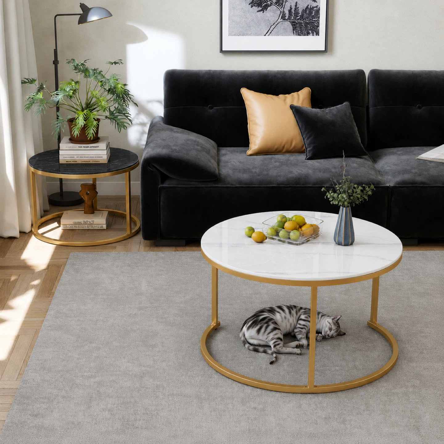 Nested Coffee Tables - Sintered Stone with Gold Legs - photo 2