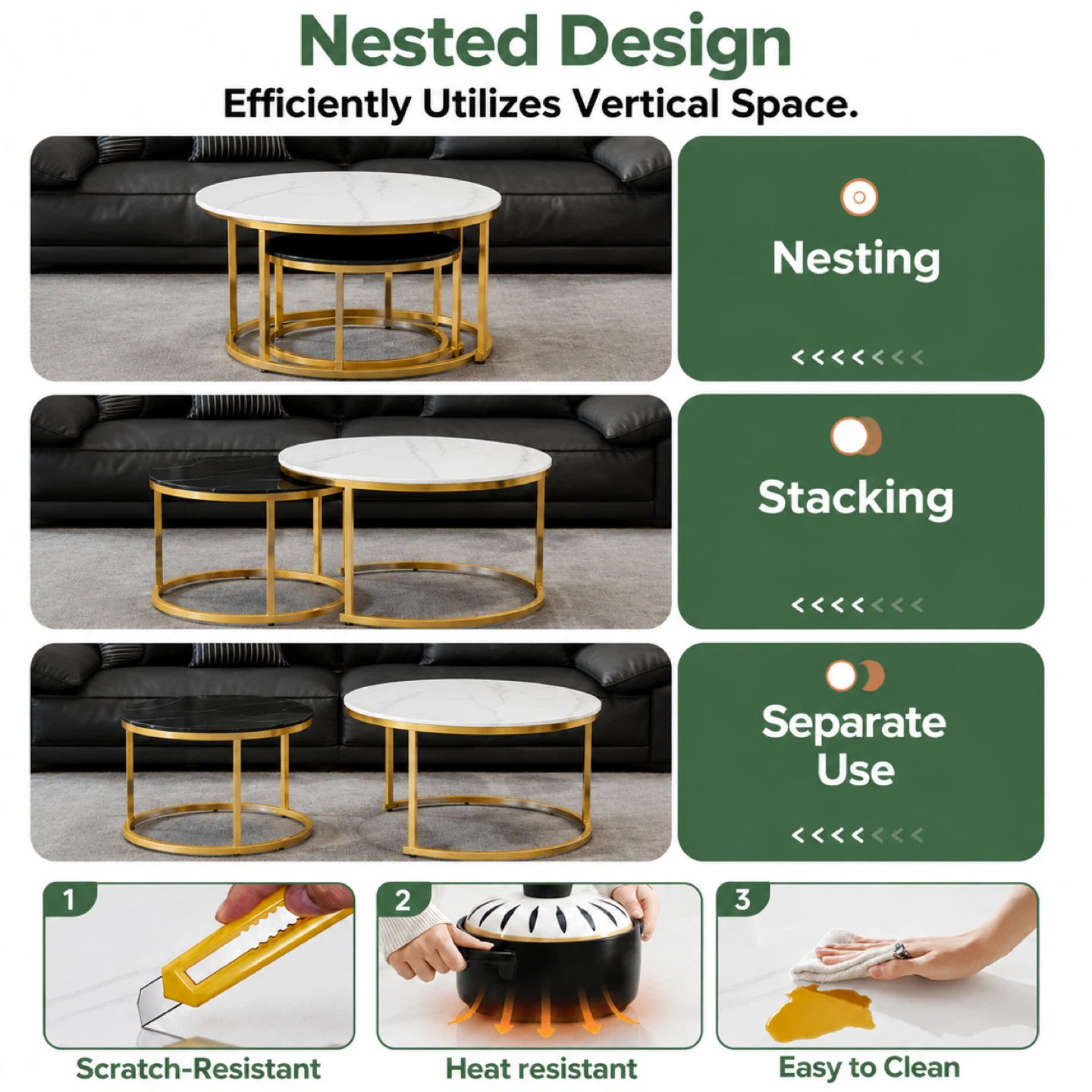 Nested Coffee Tables - Sintered Stone with Gold Legs - photo 4