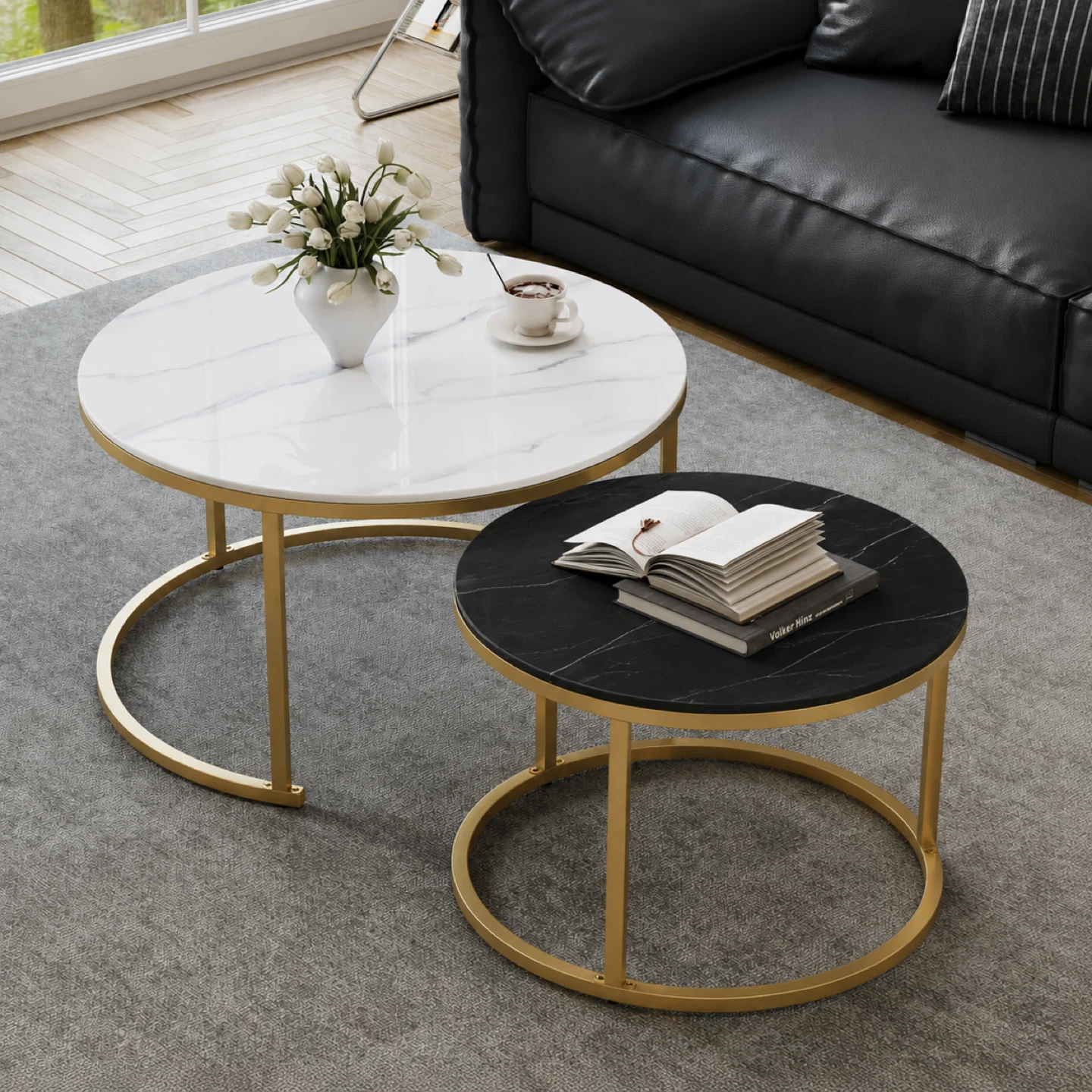 Nested Coffee Tables - Sintered Stone with Gold Legs
