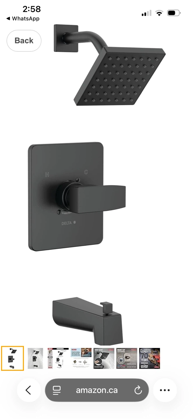 Delta Black Shower Faucet Trim with Shower Head and Tub Spout