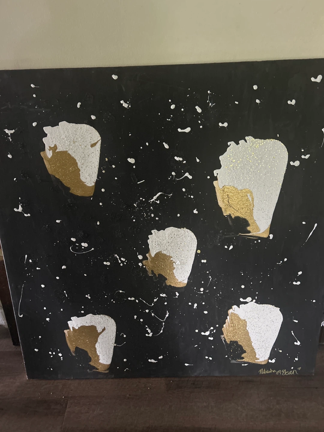 Abstract Black, White, and Gold Art Canvas